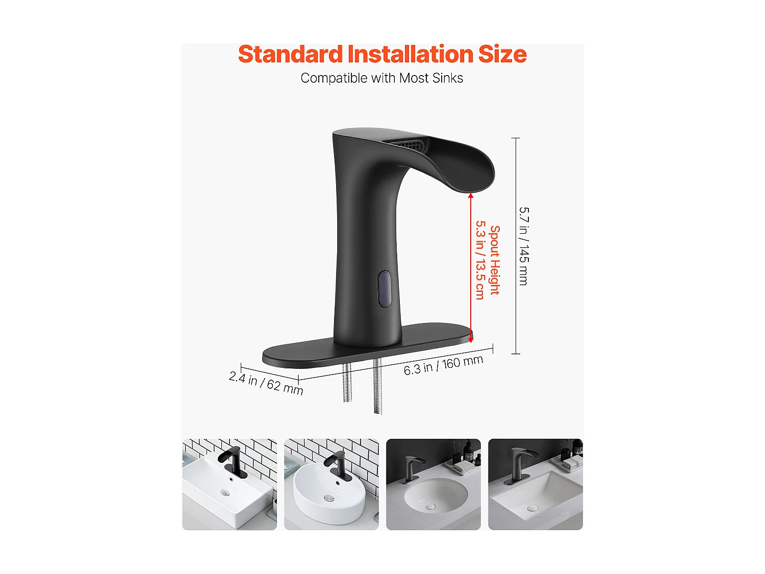 Grifo Mezclador Automático SucceBuy sin Contacto, Grifo con Sensor Electrónico de Lavabo, Mezclador de Agua Caliente y Fría Moderno para Tubo de 9,5 mm, Negro Mate