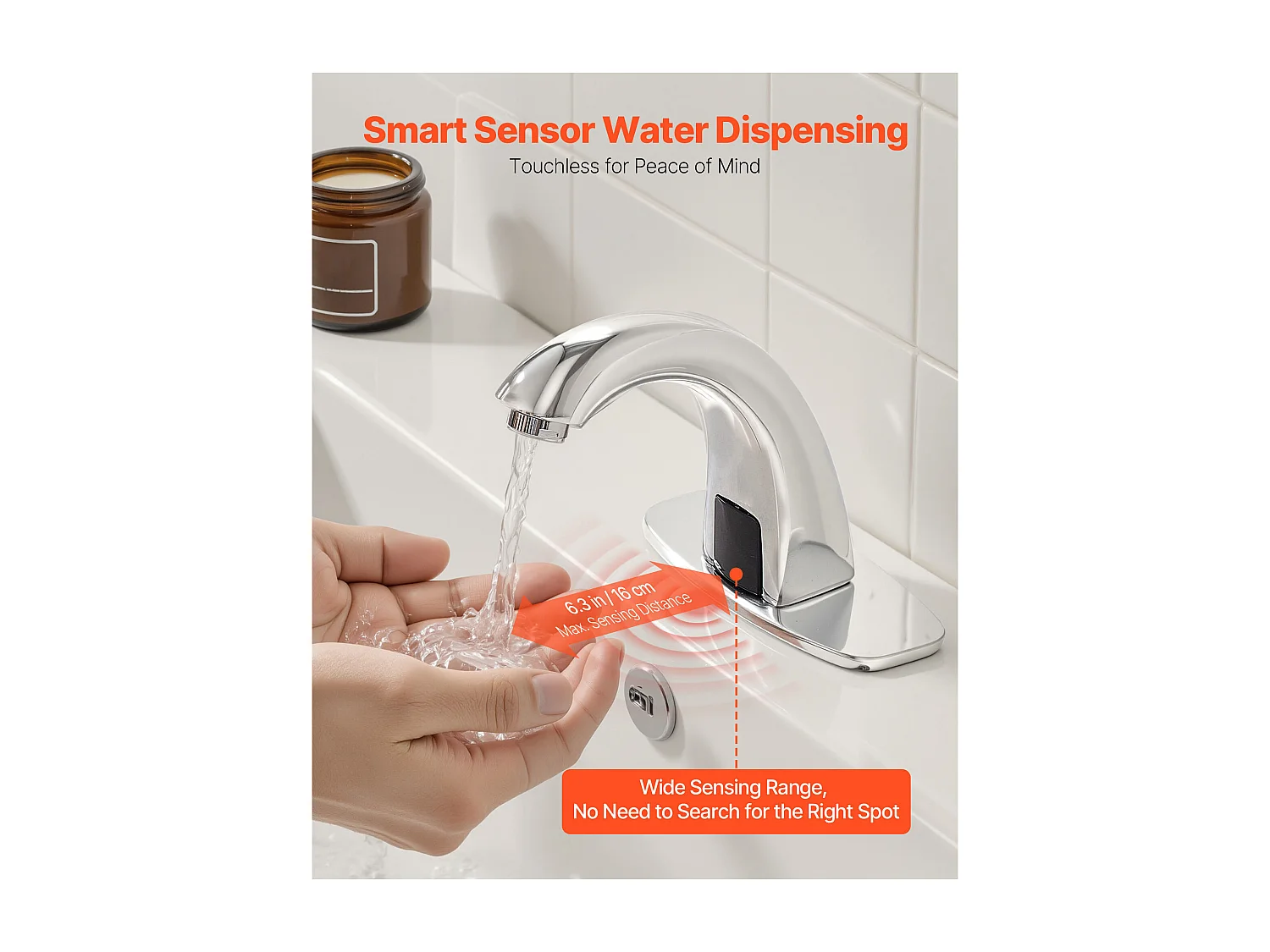 Rubinetto Automatico SucceBuy Senza Contatto, Miscelatore Lavabo a Sensore di Movimento, Miscelatore Acqua Calda e Fredda Temperatura Regolabile, per Tubo 9,5 mm