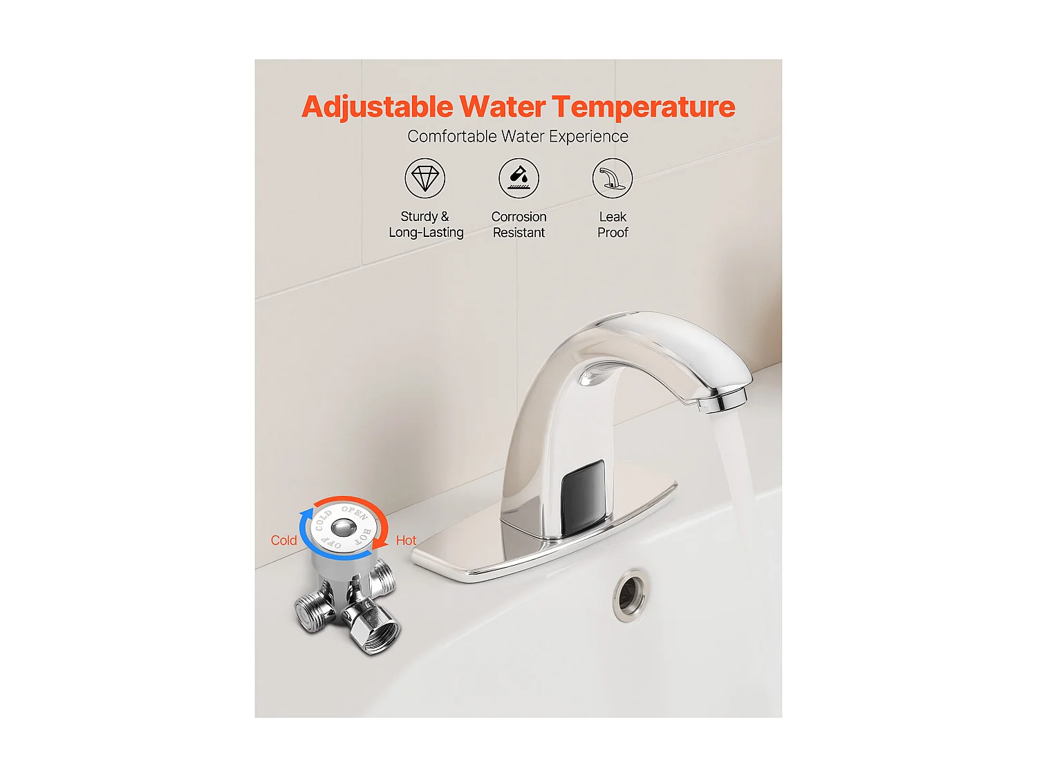 Rubinetto Automatico SucceBuy Senza Contatto, Miscelatore Lavabo a Sensore di Movimento, Miscelatore Acqua Calda e Fredda Temperatura Regolabile, per Tubo 9,5 mm
