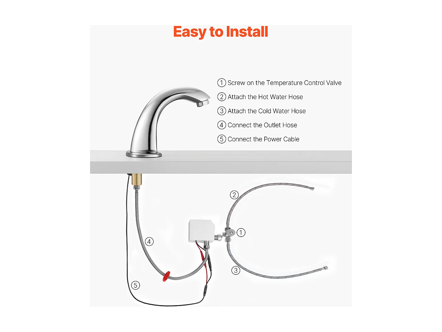 Rubinetto Automatico SucceBuy Senza Contatto, Miscelatore Lavabo a Sensore di Movimento, Miscelatore Acqua Calda e Fredda Temperatura Regolabile, per Tubo 9,5 mm