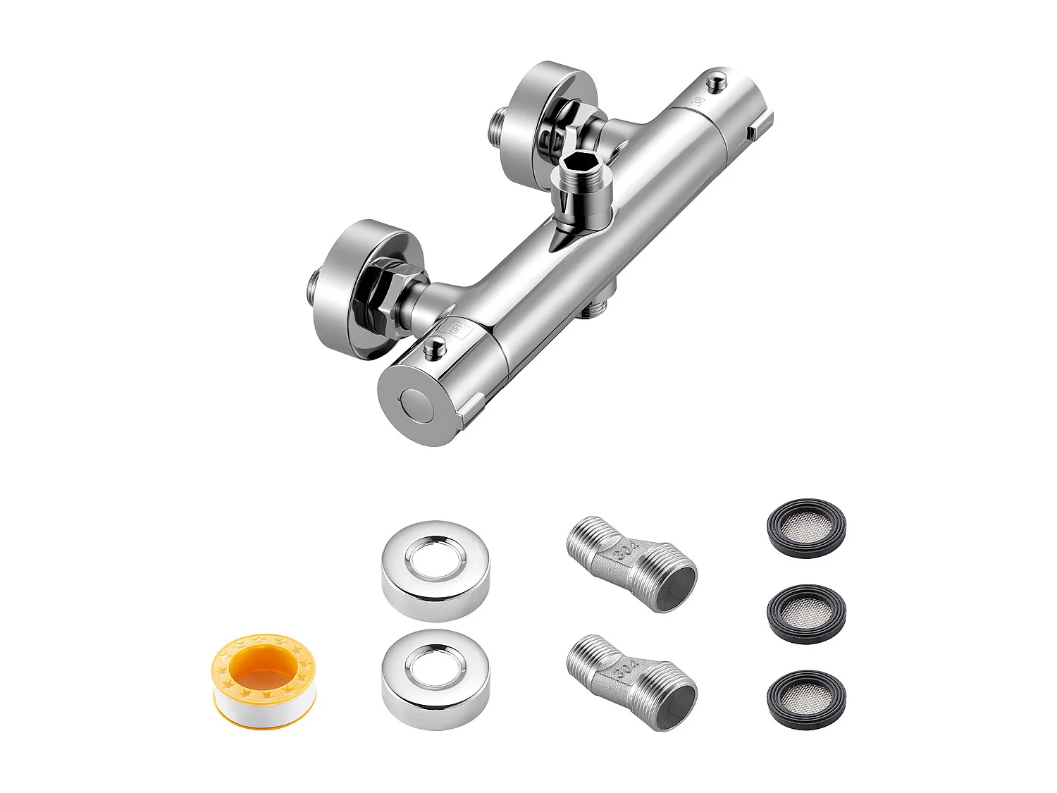 Miscelatore per Doccia Termostatico SucceBuy con Blocco di Sicurezza 38°C, Valvola Termostatica con Temperatura Costante, Rubinetto Doccia ad Acqua Calda