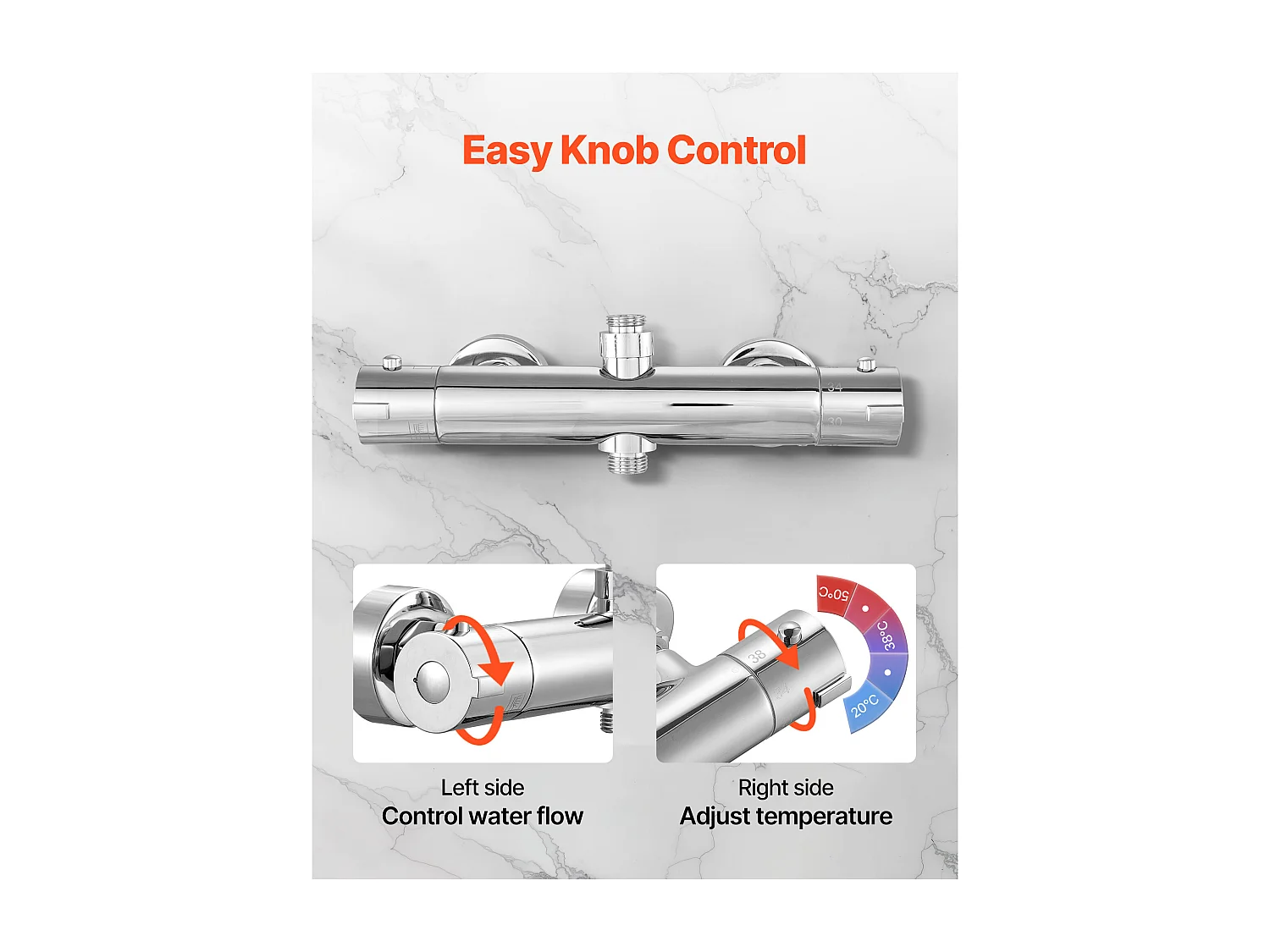 Miscelatore per Doccia Termostatico SucceBuy con Blocco di Sicurezza 38°C, Valvola Termostatica con Temperatura Costante, Rubinetto Doccia ad Acqua Calda