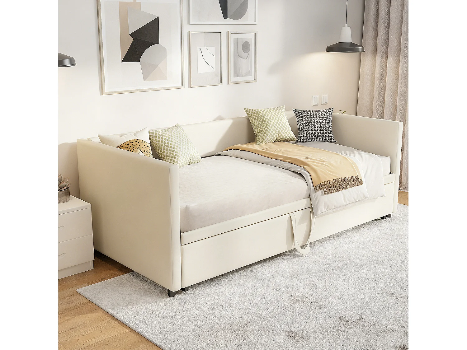 Lit gigogne capitonné 90/180 x 190 cm - avec sommier à lattes - Canapé-lit gigogne en tissu velours - gris