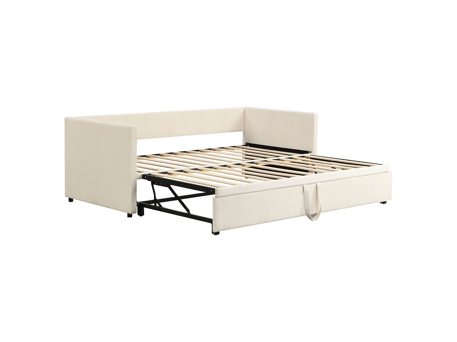 Canapé-lit gigogne capitonné 90 x 190 cm, couchage extensible 180 x 190 cm – Sommiers à lattes et revêtement en velours beige