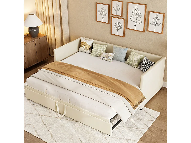 Lit gigogne capitonné 90/180 x 190 cm - avec sommier à lattes - Canapé-lit gigogne en tissu velours - gris