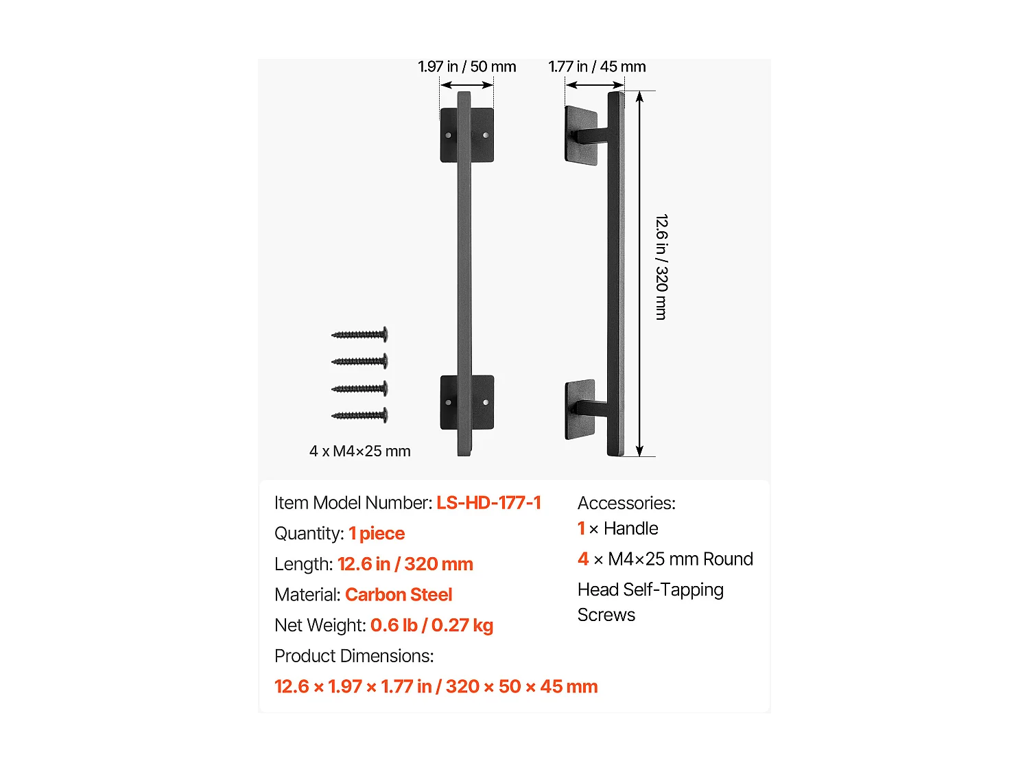 Schuindeurgreep SucceBuy, 32 cm, Robuuste Rustieke Poortgreep van Metaal, Roestwerende Coating, van Koolstofstaal, voor Schuifdeuren