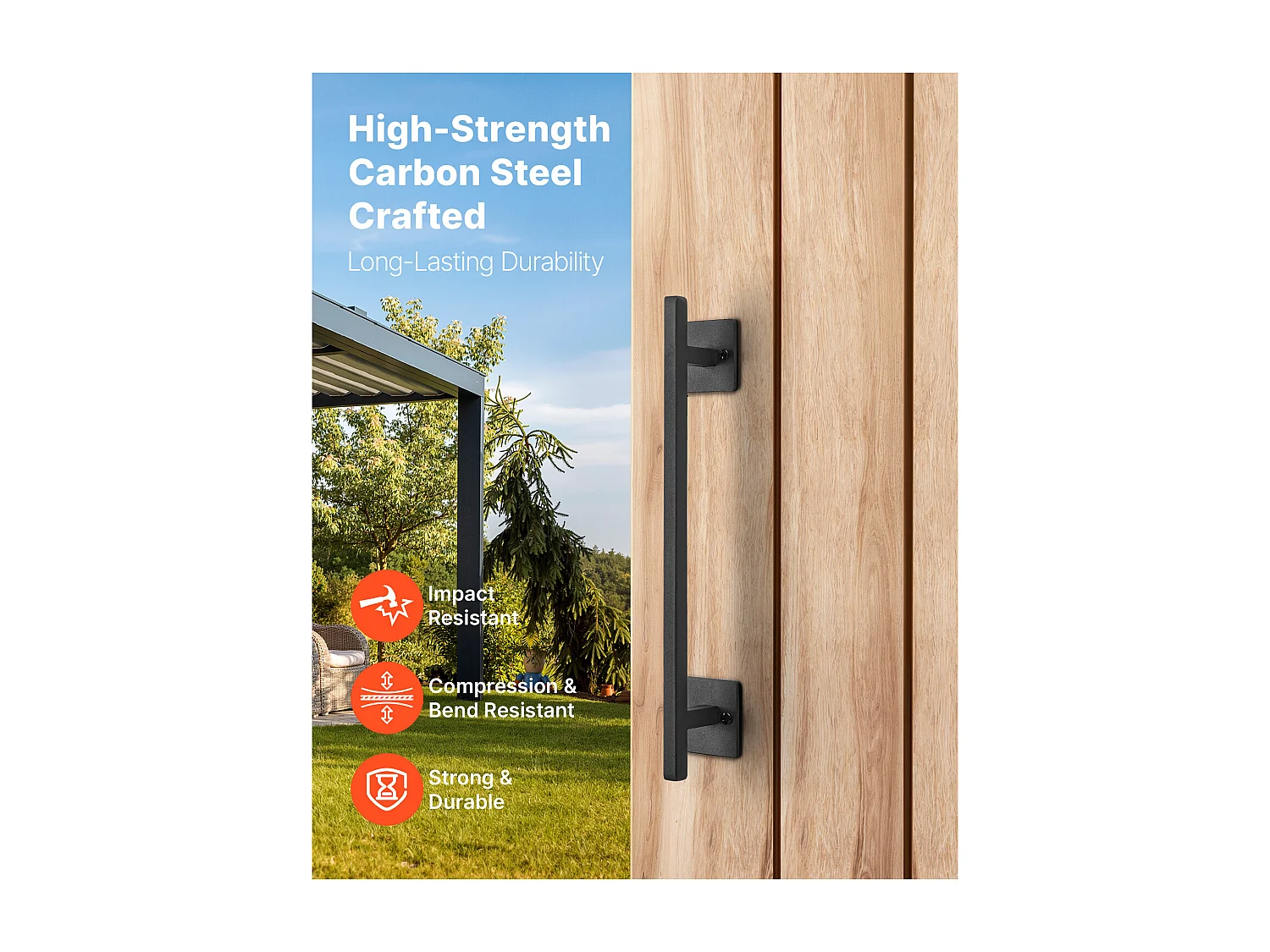 Schuindeurgreep SucceBuy, 32 cm, Robuuste Rustieke Poortgreep van Metaal, Roestwerende Coating, van Koolstofstaal, voor Schuifdeuren