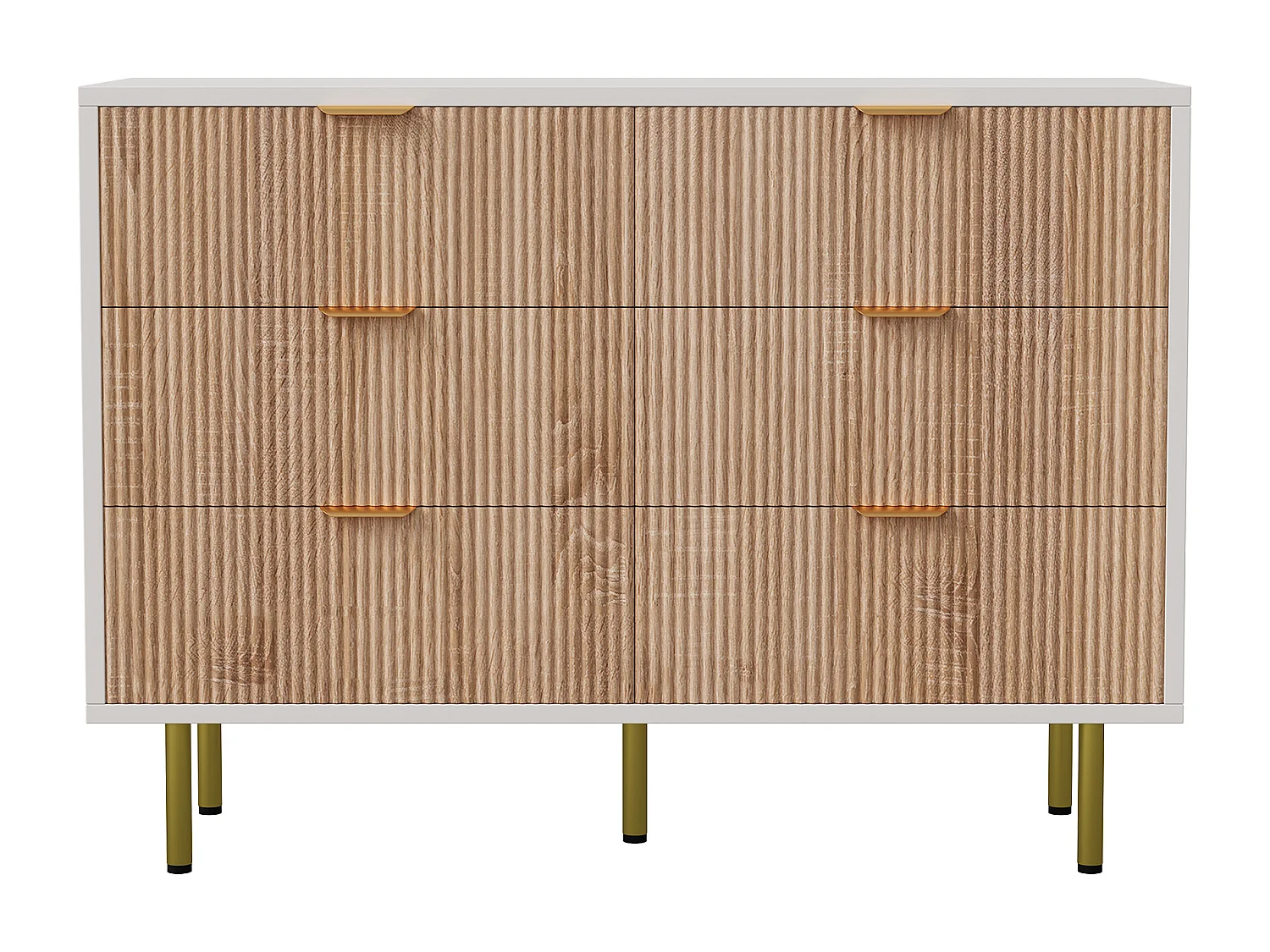 Commode 6  Effet Bois, style scandinave, couleur bois naturel et blanc, 100x34x73 cm