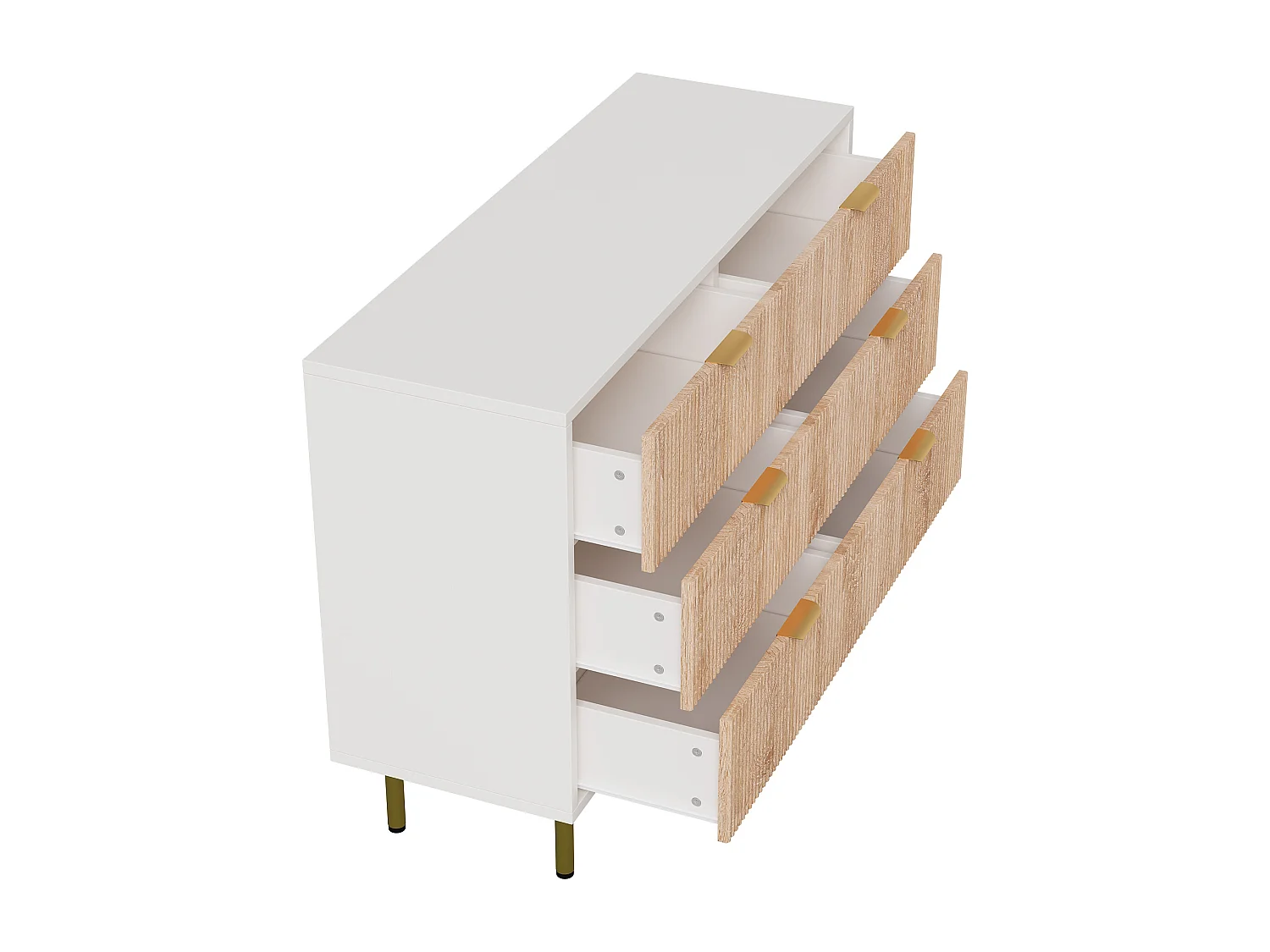 Commode 6  Effet Bois, style scandinave, couleur bois naturel et blanc, 100x34x73 cm