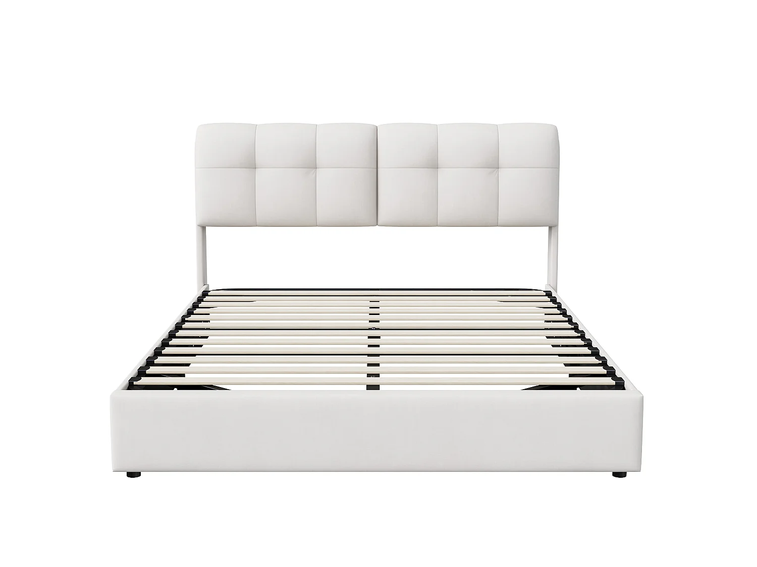Lit coffre 160 x 200 cm NEXU, avec sommier à lattes et éclairage LED, revêtement en velours crème