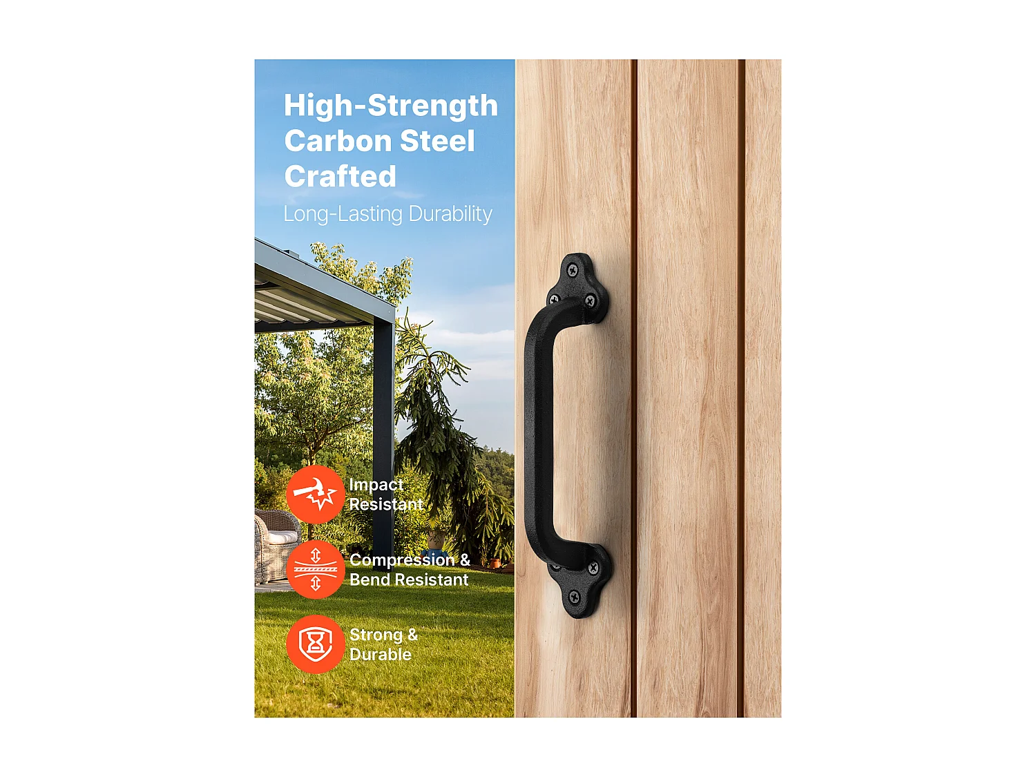 Deurgreep SucceBuy voor Schuur, 23,1 cm, Robuuste Rustieke Poortgreep van Metaal, Roestwerende Coating, van Koolstofstaal, voor Schuifdeuren