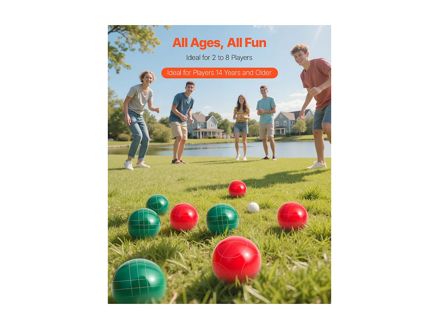 Bocce Set SucceBuy 8 Harsballen van 10.7 cm en Pallino, Spel in Twee Kleuren Rood en Groen, Uitgerust met een Draagtas en een Meetkoord