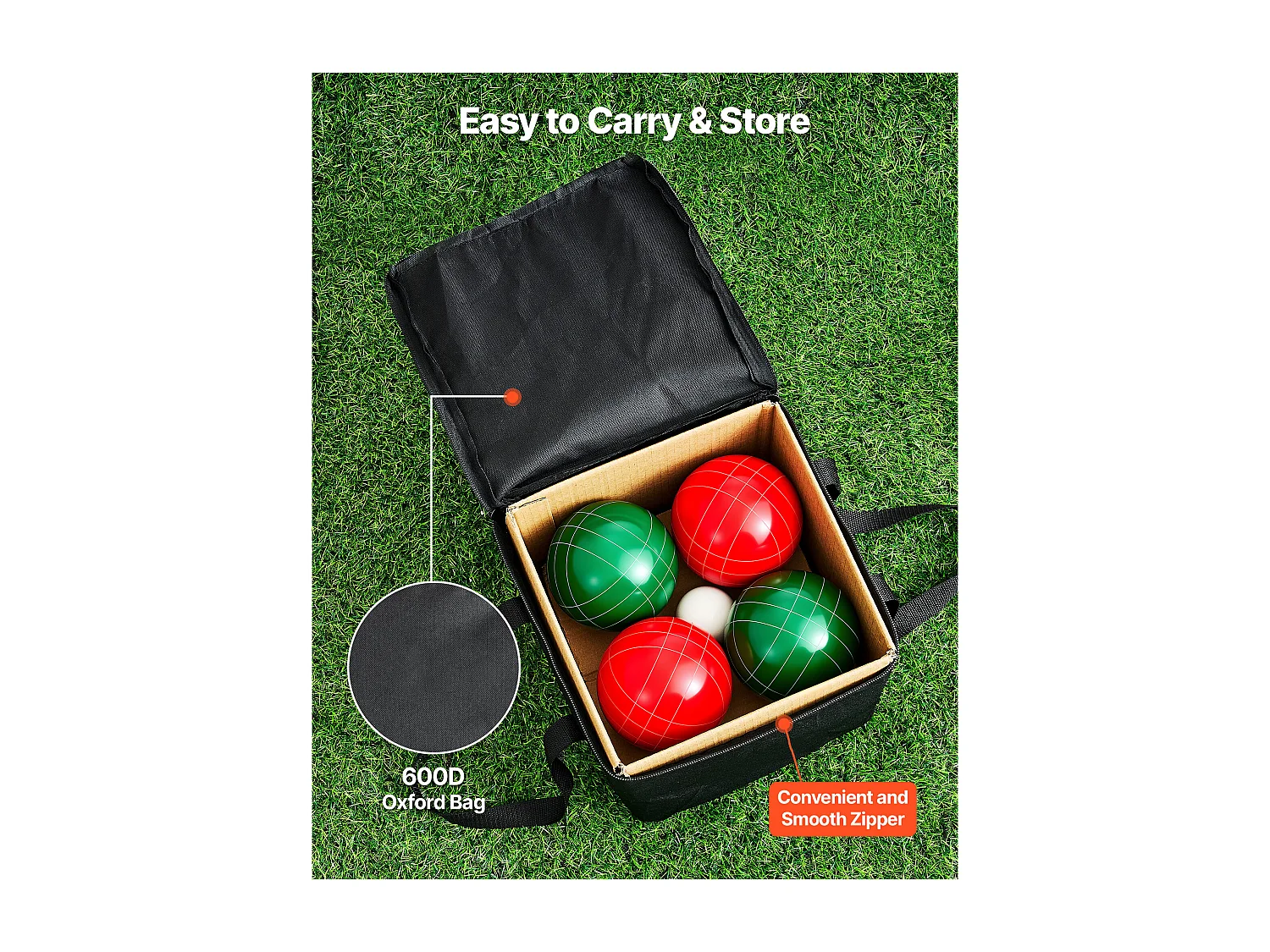 Bocce Set SucceBuy 8 Harsballen van 10.7 cm en Pallino, Spel in Twee Kleuren Rood en Groen, Uitgerust met een Draagtas en een Meetkoord
