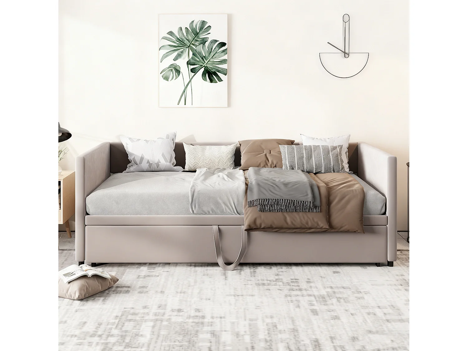 Lit gigogne capitonné 90/180 x 190 cm - avec sommier à lattes - Canapé-lit gigogne en tissu velours - gris