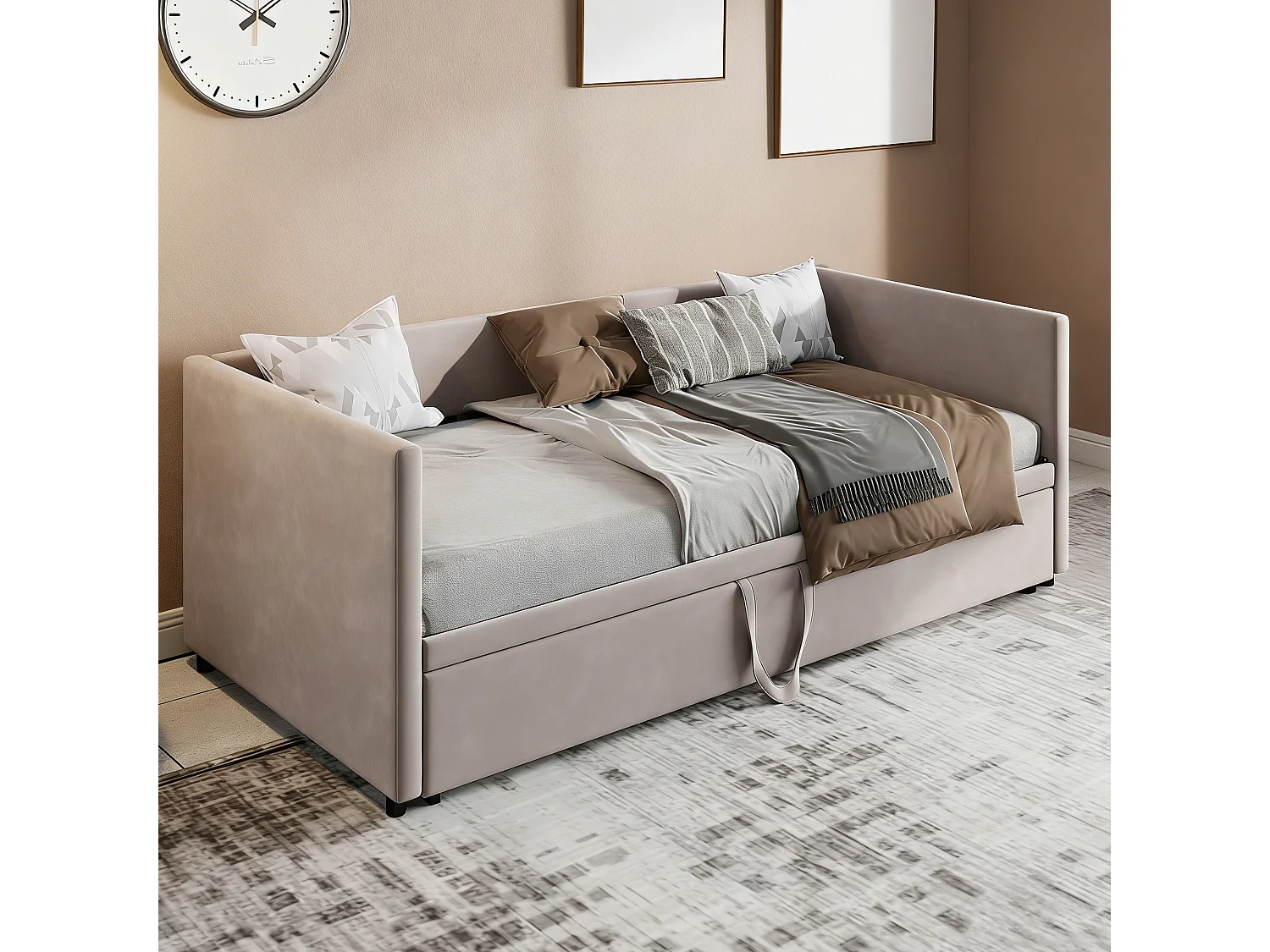 Lit gigogne capitonné 90/180 x 190 cm - avec sommier à lattes - Canapé-lit gigogne en tissu velours - gris