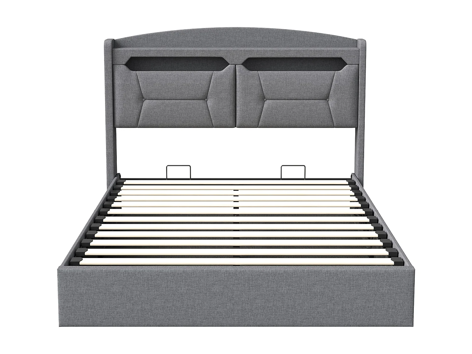 lit adulte 140x190 cm coffre rangement, lit double140x190 cm avec sommier à lattes soldes, LED et USB, cadre de lit 140x190 tissu en lin, gris