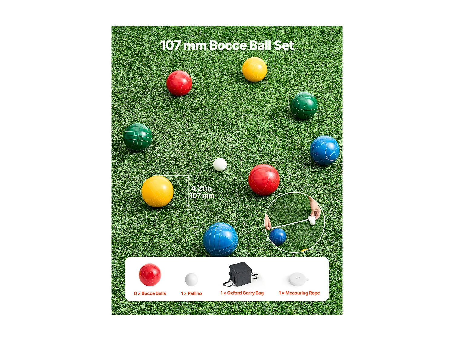 Kit di Bocce SucceBuy 8 Bole in Resina 10.7 cm e Pallino, Gioco di Bocce 4 Colori Rosso/Verde/Blu/Giallo, Gioco di Petanque con Borsa da Trasporto