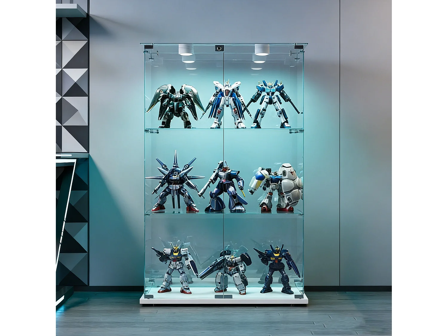 Vitrine en Verre avec Éclairage LED - Vitrine Armoire pour Collection à 3 étagères avec 2 Porte - verre trempé transparent haute définition avec serrure - blanc