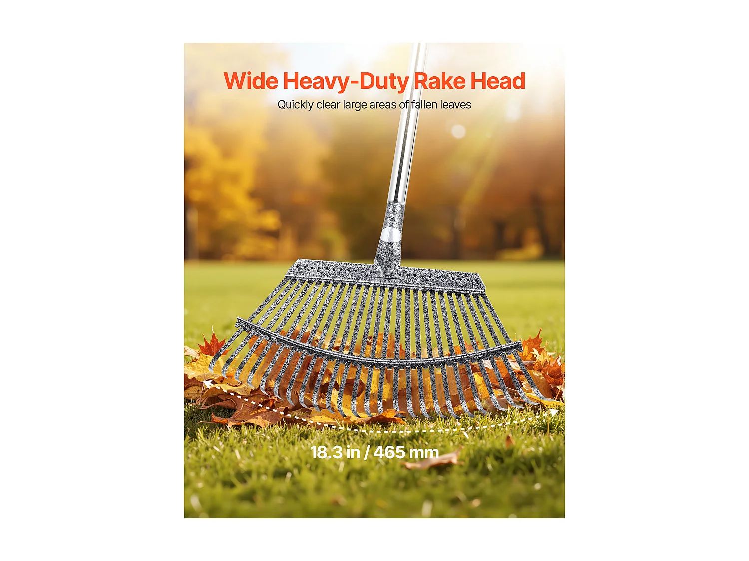 Bladhark SucceBuy, 25 Metalen Tanden, Tuinhark, met Breed Kopstuk 46,5 cm, Lange Verstelbare Steel 92,5-185 cm, Robuust en Veilig, Buis RVS