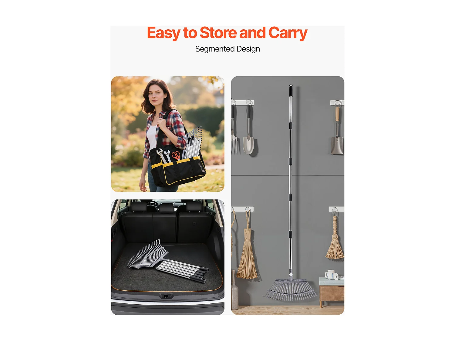 Bladhark SucceBuy, 25 Metalen Tanden, Tuinhark, met Breed Kopstuk 46,5 cm, Lange Verstelbare Steel 92,5-185 cm, Robuust en Veilig, Buis RVS