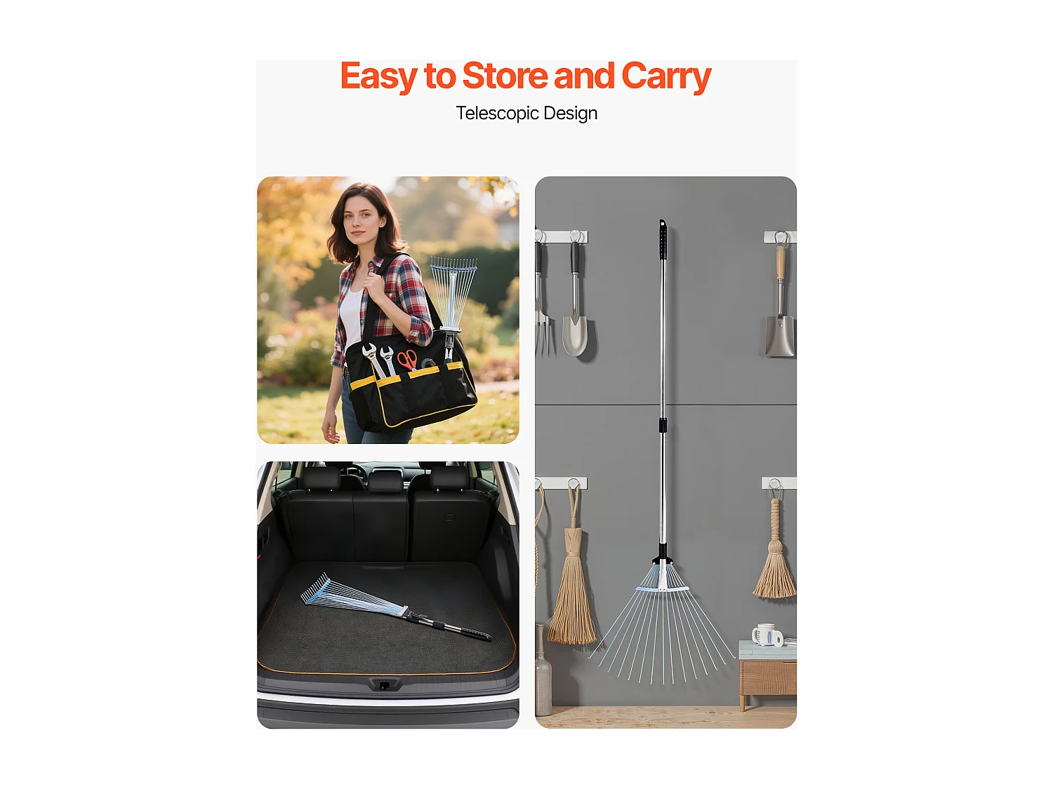 Bladhark SucceBuy, 15 Metalen Tanden, Verstelbare Tuinhark, met Kopstuk 19-57 cm, Lange Steel 81-160 cm, Robuust en Veilig, Buis uit RVS