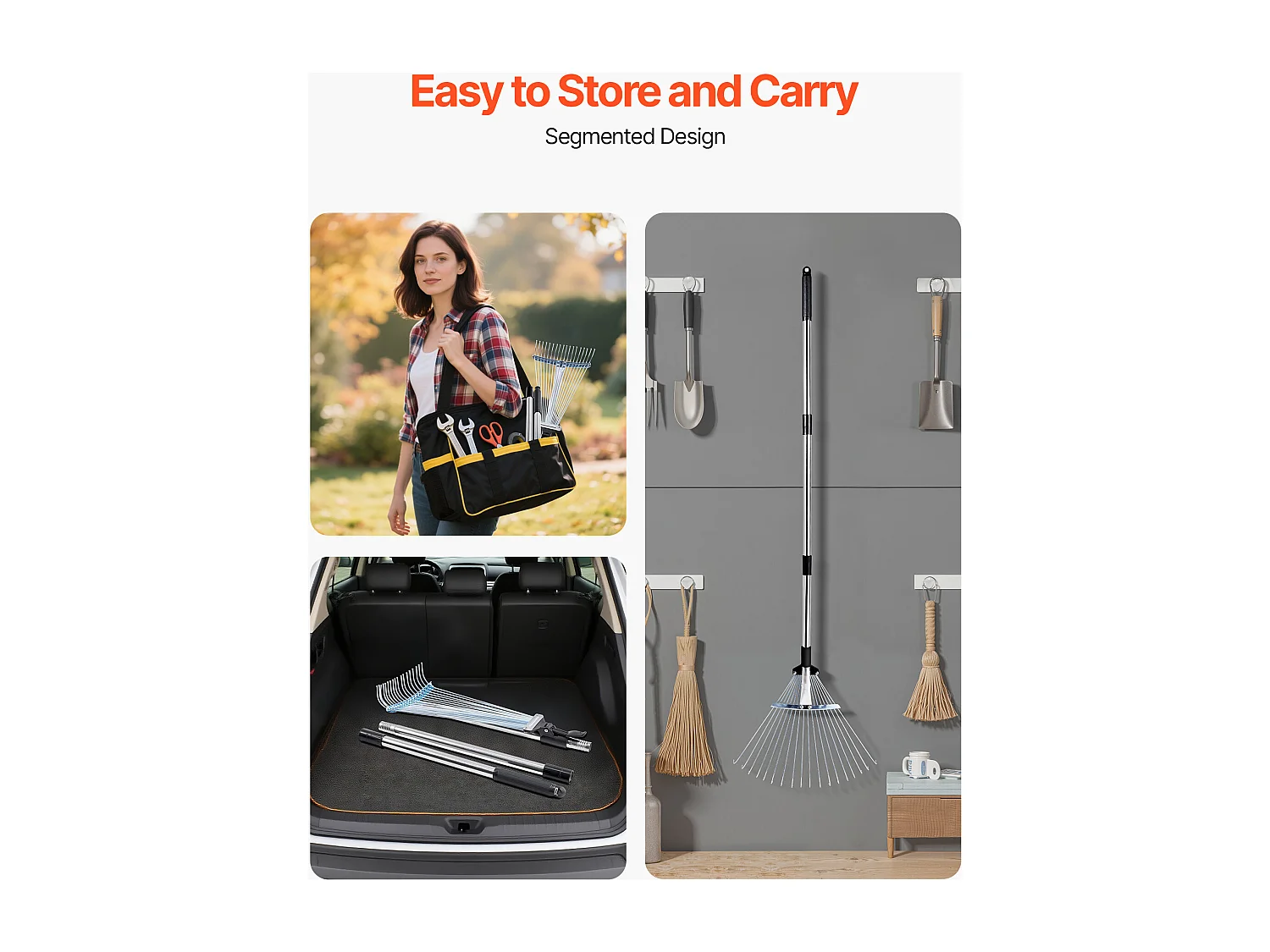 Bladhark SucceBuy, 18 Metalen Tanden, Verstelbare Tuinhark, met Kopstuk 19,5-43,5 cm, Lange Steel 82-141 cm, Robuust en Veilig, Buis uit RVS