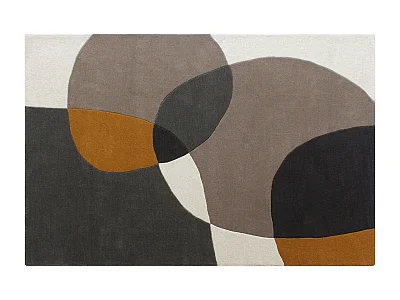 Tapis tufté 100% laine motifs abstraits - 200 x 290 cm - Taupe et gris - 2400 g/m² - GUALINA