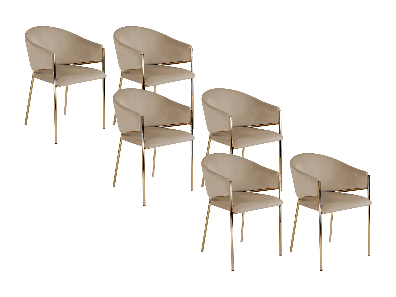 Lot de 6 chaises avec accoudoirs en velours et métal doré - Beige - ORDIDA de Pascal Morabito