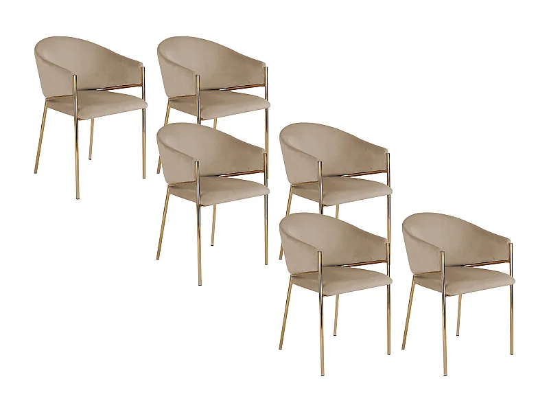 Lot de 6 chaises avec accoudoirs en velours et métal doré - Beige - ORDIDA de Pascal Morabito
