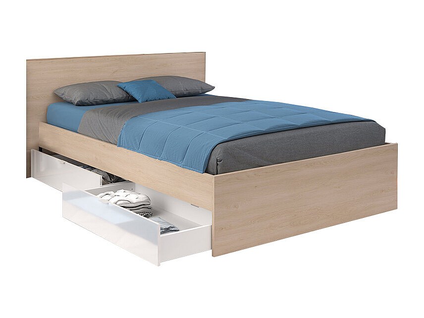 Bett mit 4 Schubladen - 140 x 190 cm - Holzfarben & glänzend Weiß - VELONA günstig online kaufen