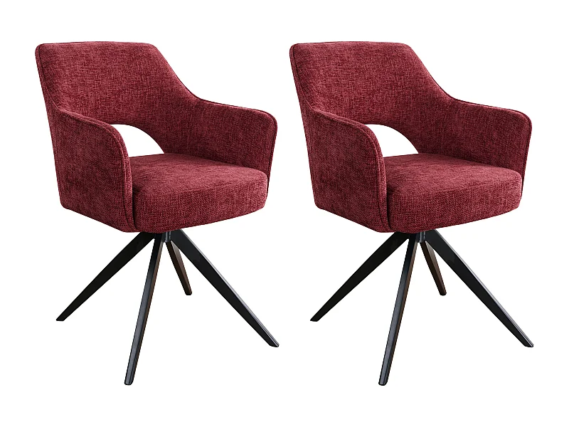 Lot de 2 chaises pivotantes avec accoudoirs en tissu texturé et métal noir - Bordeaux - KONYA