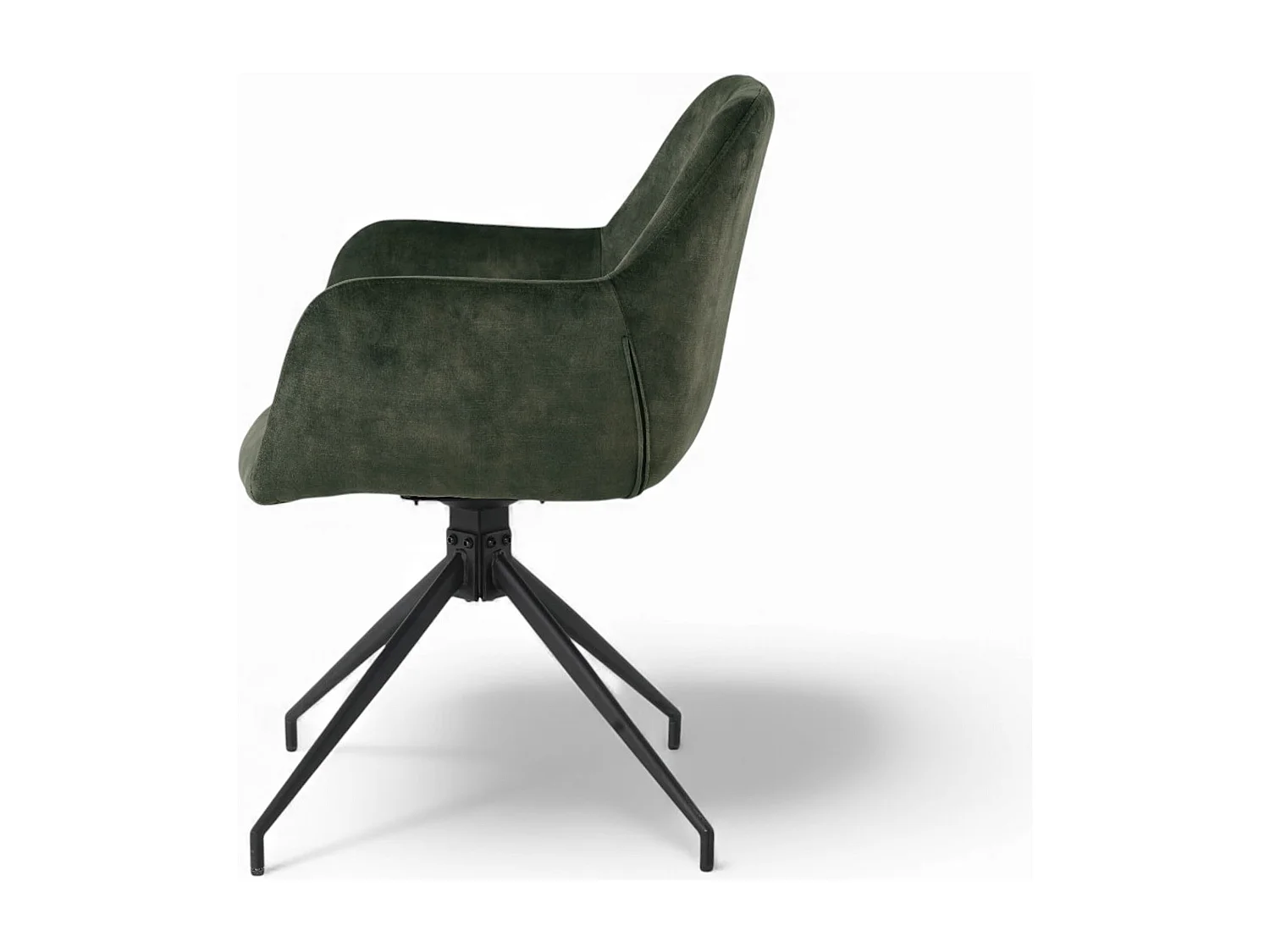 Lot de 2 chaises fauteuils de table MORINI pivotants avec accoudoirs en velours vert pour salle à manger, pieds en métal noir