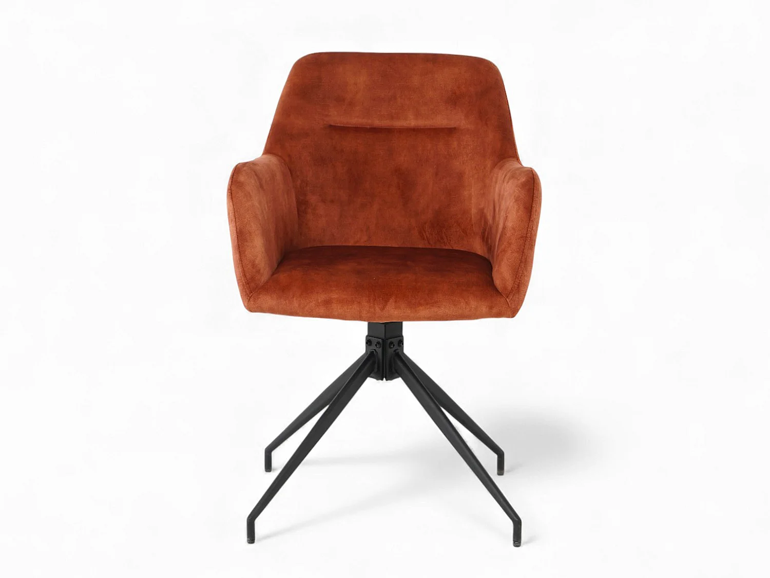 Lot de 2 chaises fauteuils de table MORINI pivotants avec accoudoirs en velours orange pour salle à manger, pieds en métal noir