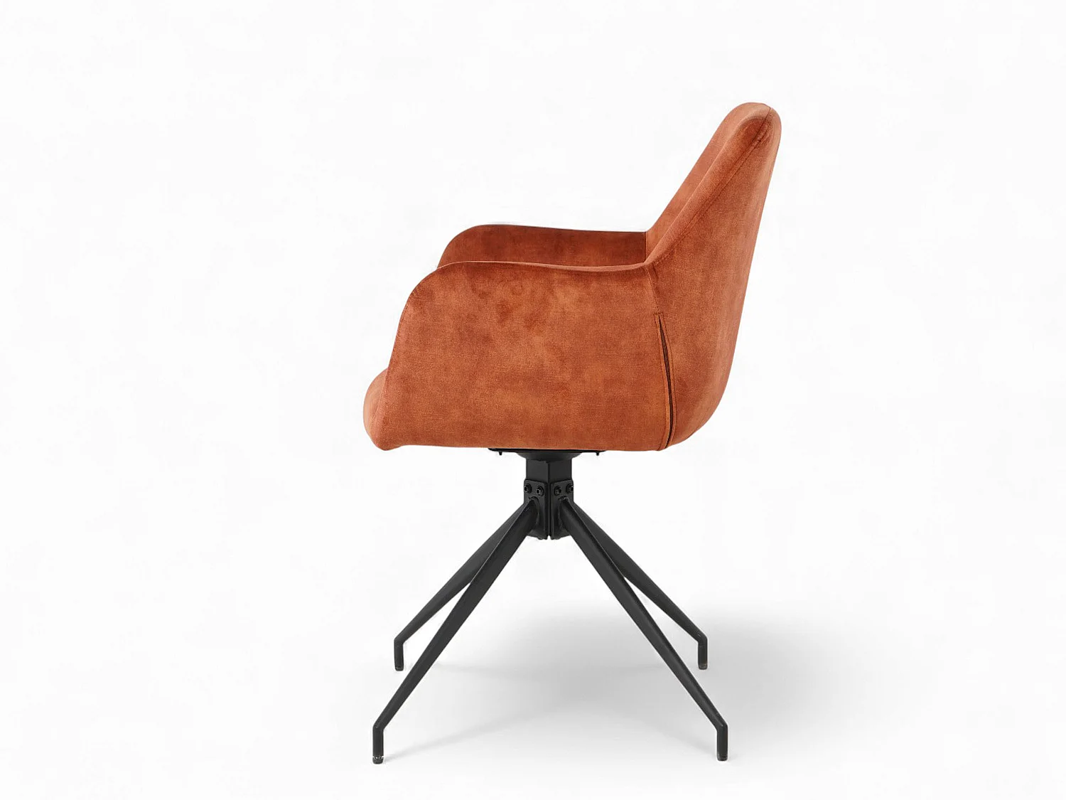 Lot de 2 chaises fauteuils de table MORINI pivotants avec accoudoirs en velours orange pour salle à manger, pieds en métal noir