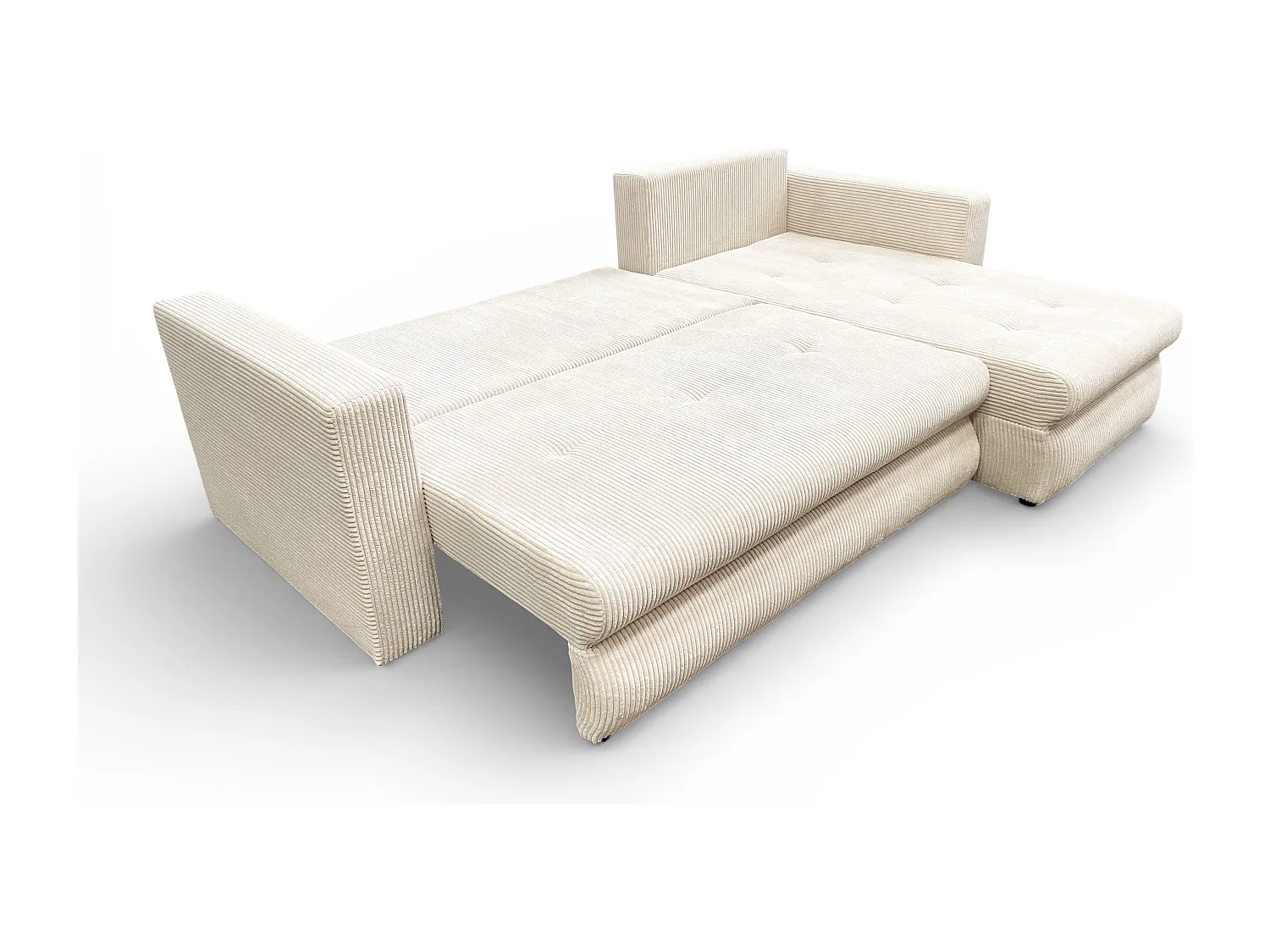 Canapé d'angle réversible 3 places FARAH convertible avec coffre tissu côtelé beige