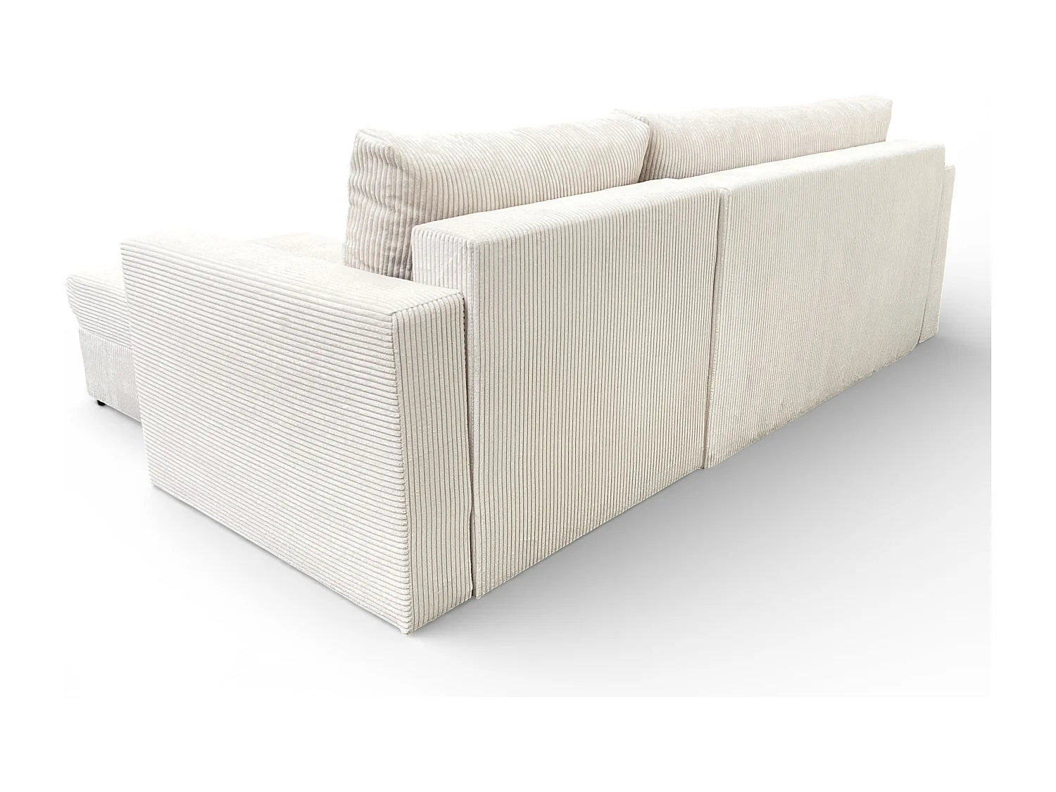 Canapé d'angle réversible 3 places FARAH convertible avec coffre tissu côtelé beige