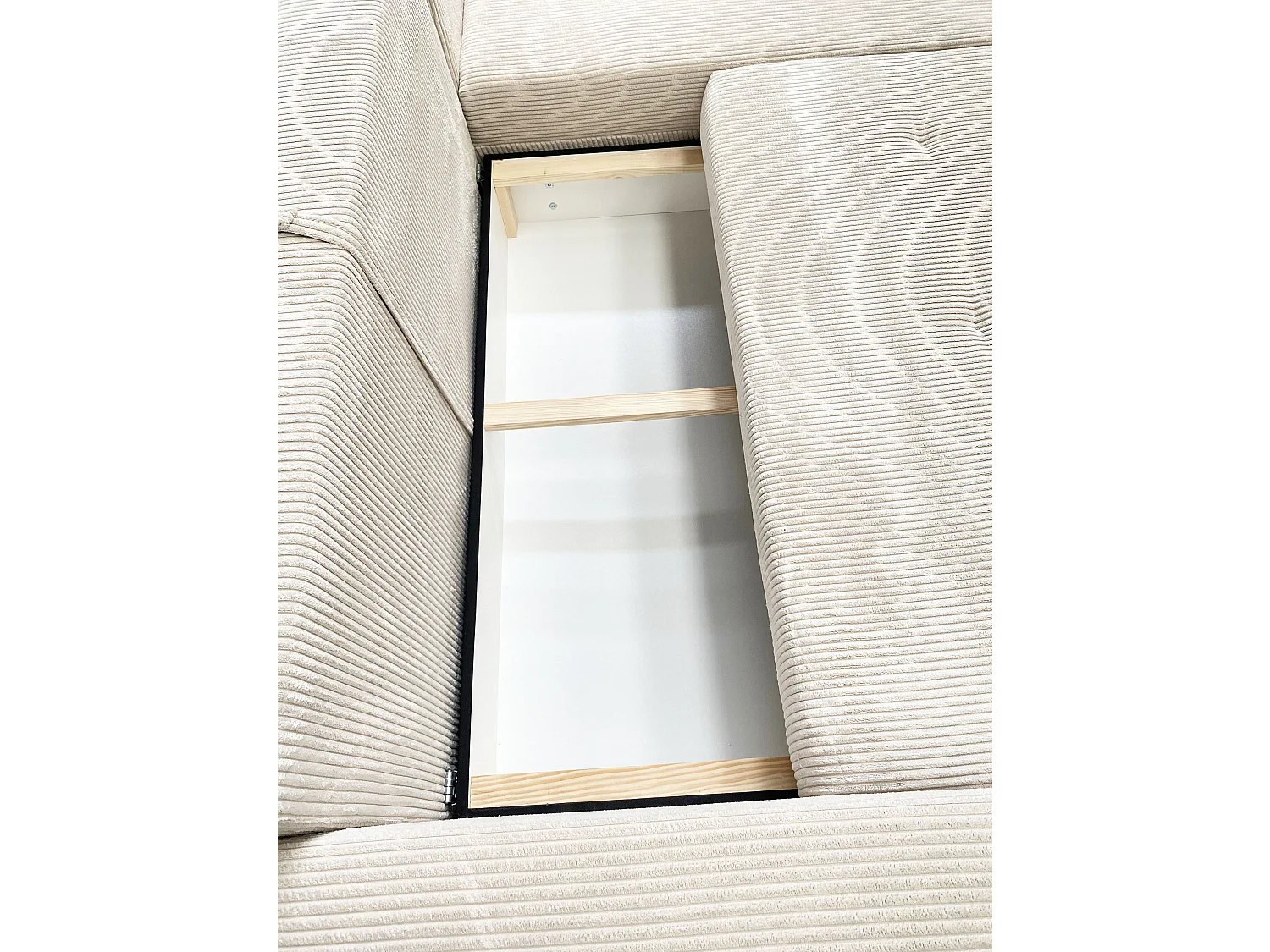 Canapé d'angle réversible 3 places FARAH convertible avec coffre tissu côtelé beige
