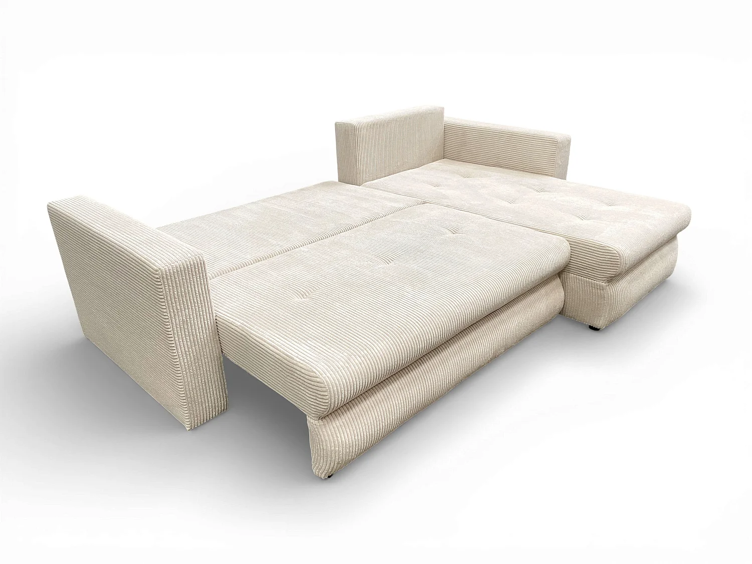 Canapé d'angle convertible 3 places avec coffre en tissu beige