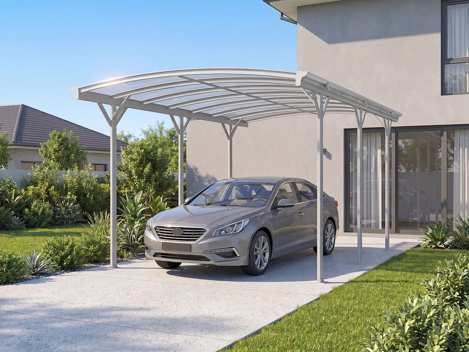 Carport pergola simple autoportant en aluminium - 1 voiture - 15,15 m² - Blanc - BARESA