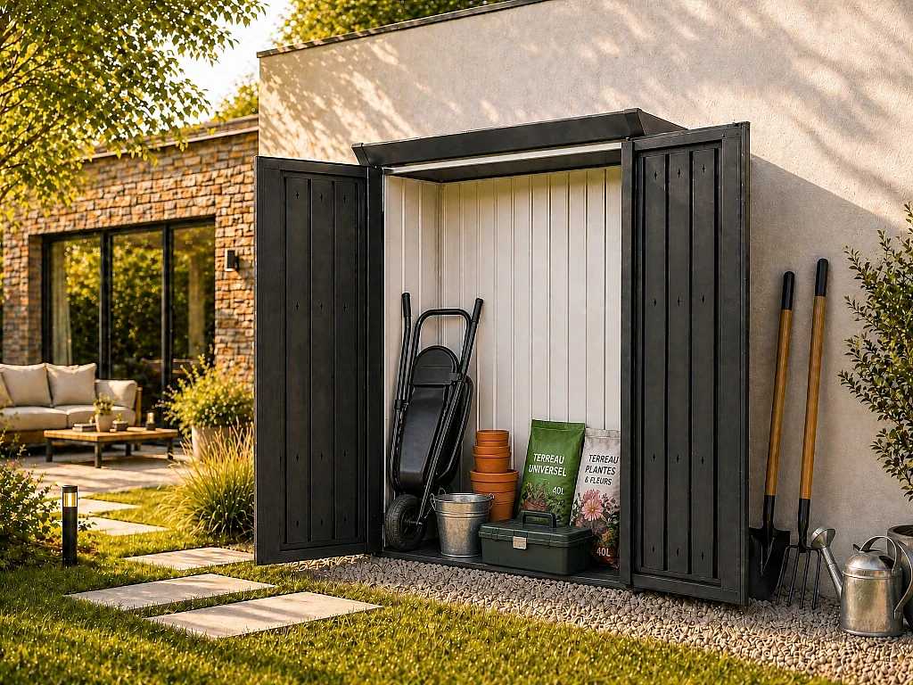 Armoire de rangement de jardin en acier galvanisé anthracite 1,88 m³ - L133 x P94 x H151 cm - NORISA