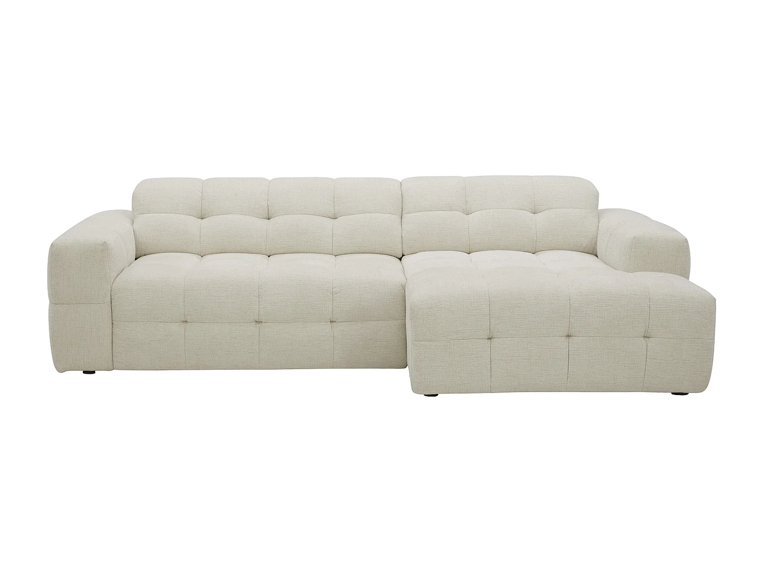 Canapé d'angle droit avec assise coulissante électrique en tissu chenille beige VIKONO