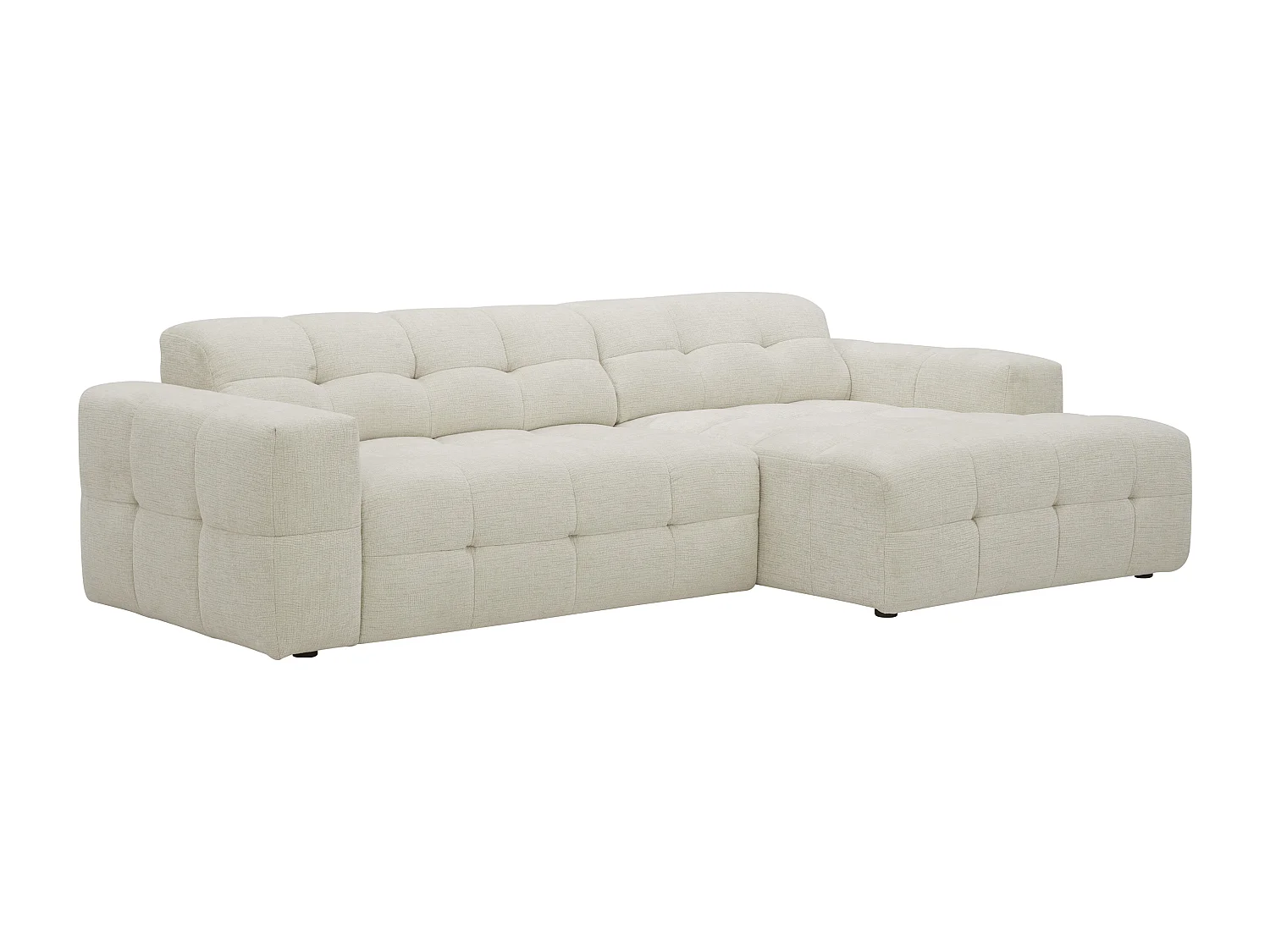 Canapé d'angle droit avec assise coulissante électrique en tissu chenille beige VIKONO