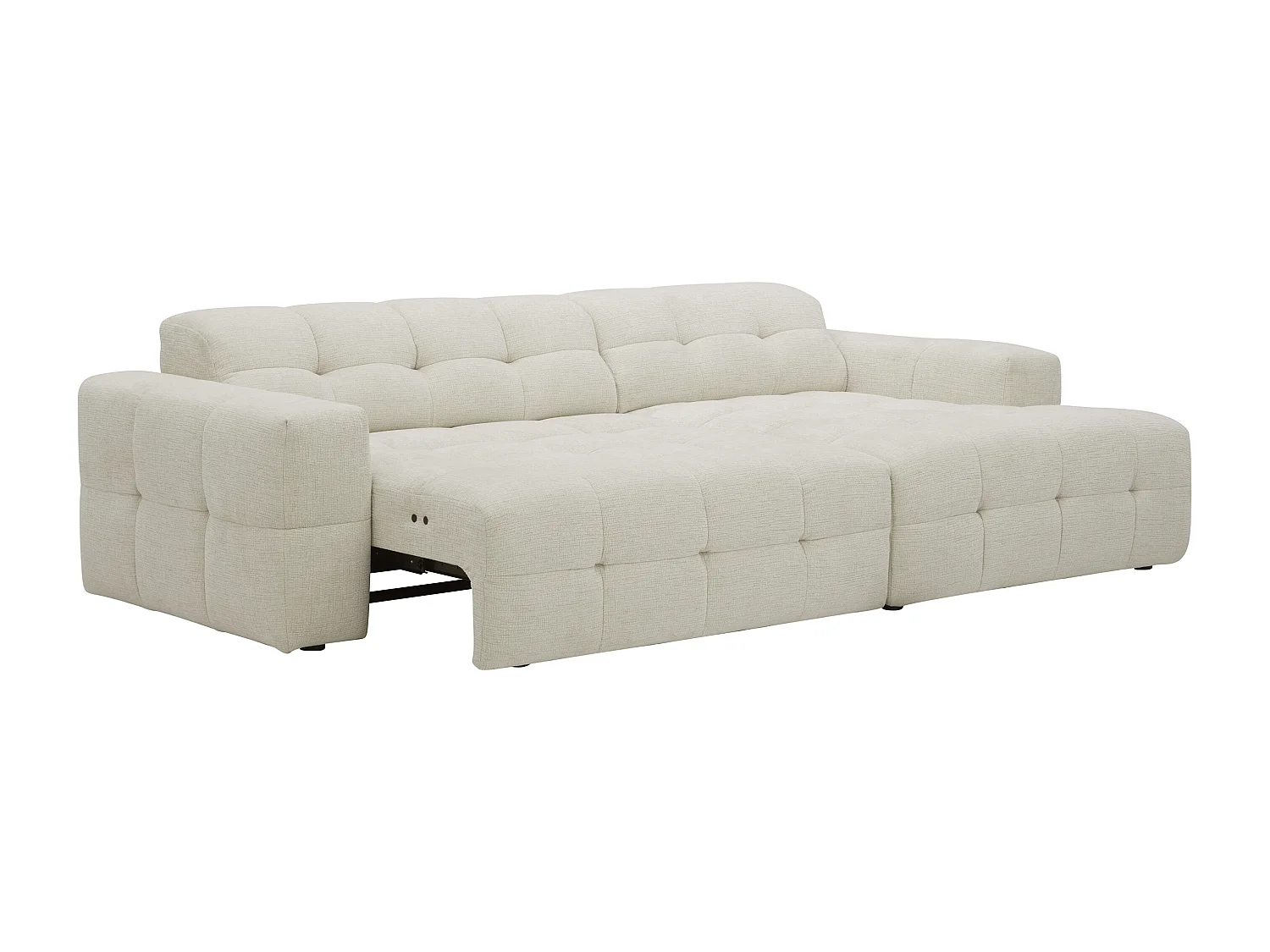 Canapé d'angle droit avec assise coulissante électrique en tissu chenille beige VIKONO