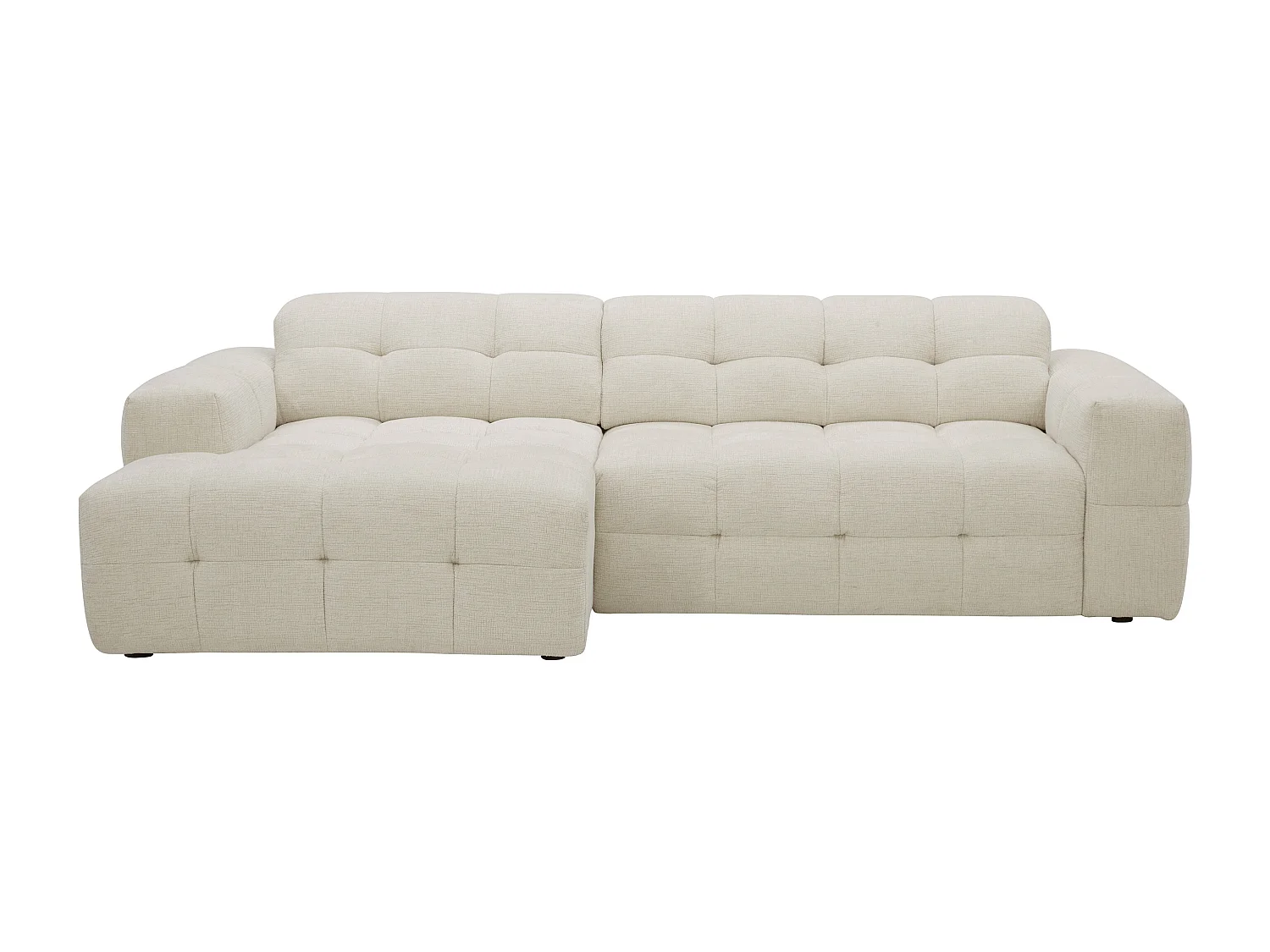 Canapé d'angle gauche avec assise coulissante électrique en tissu chenille beige VIKONO