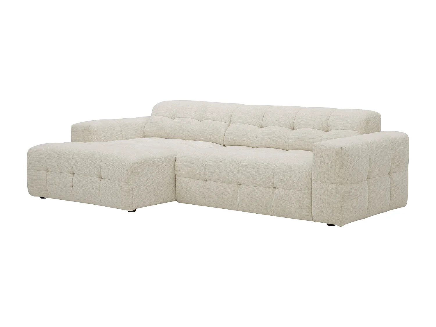 Canapé d'angle gauche avec assise coulissante électrique en tissu chenille beige VIKONO