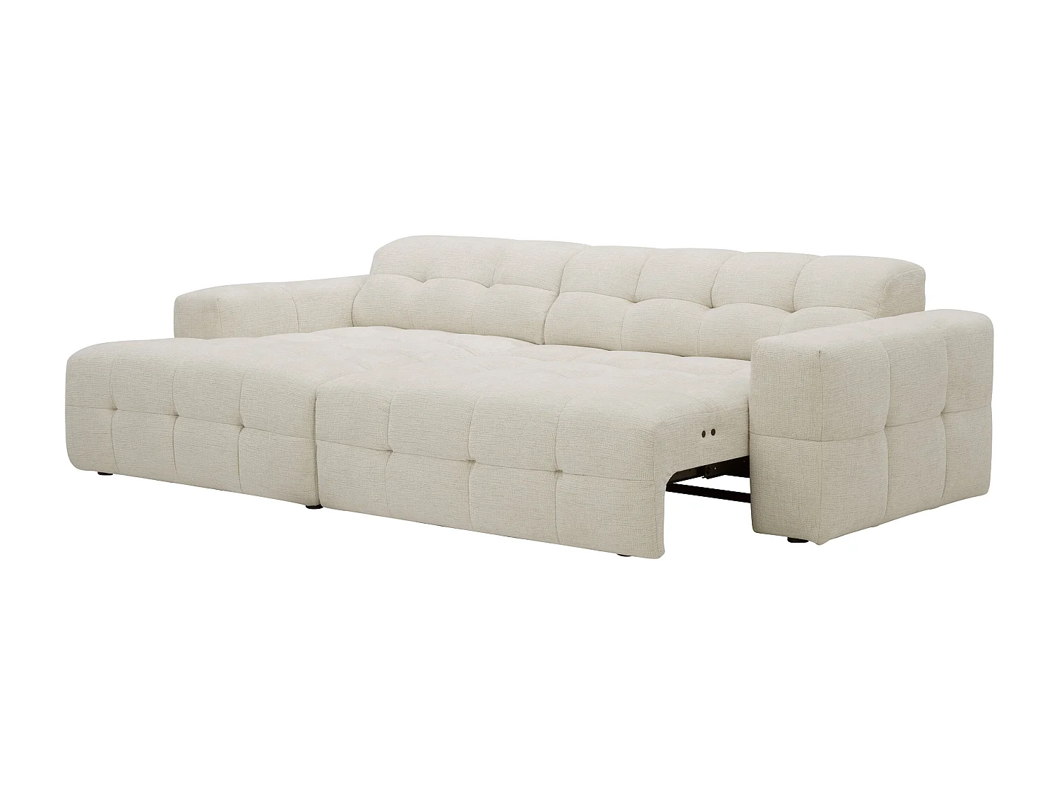 Canapé d'angle gauche avec assise coulissante électrique en tissu chenille beige VIKONO