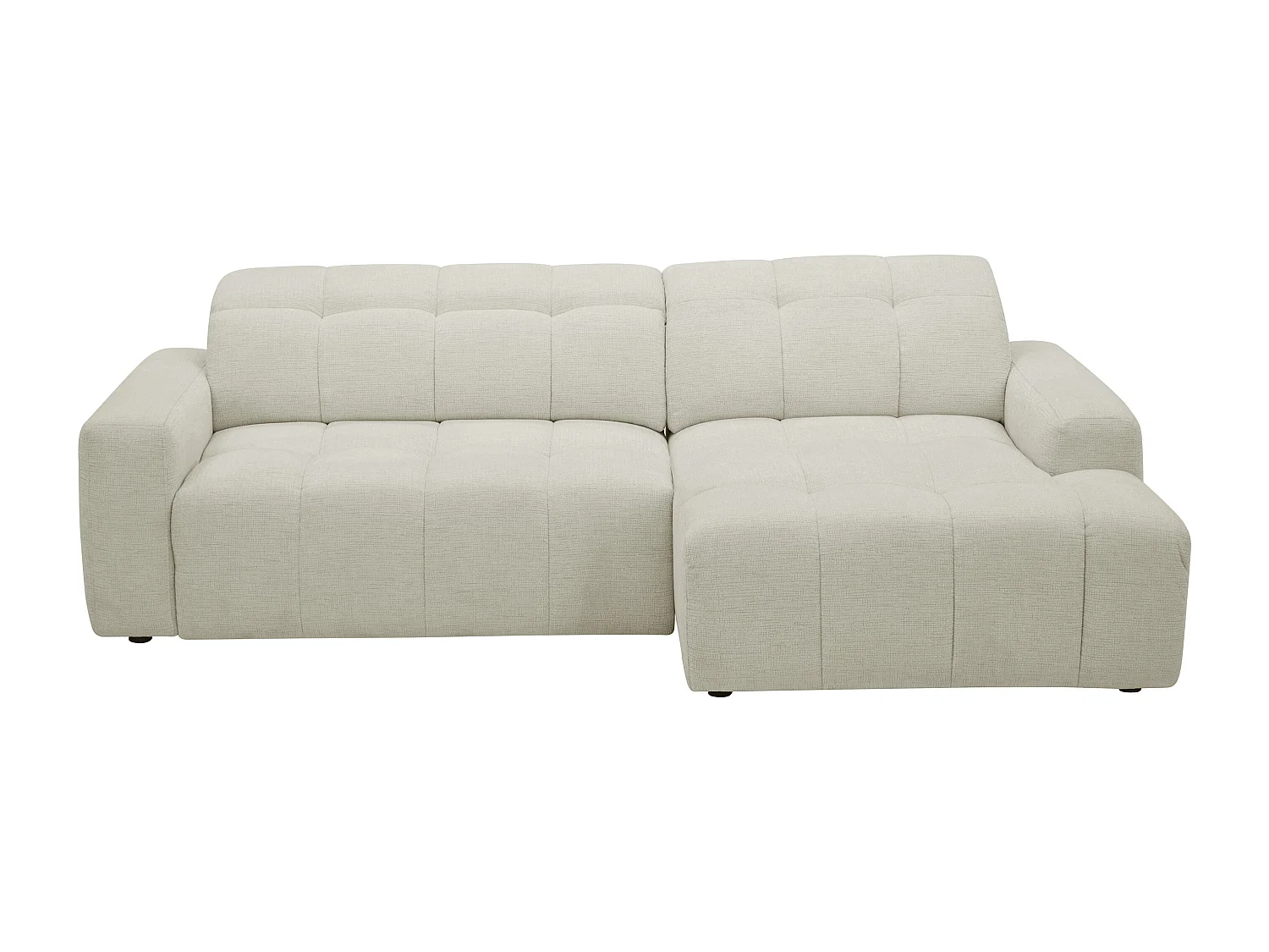 Canapé d'angle droit avec assise coulissante électrique en tissu chenille beige CLEMIGA