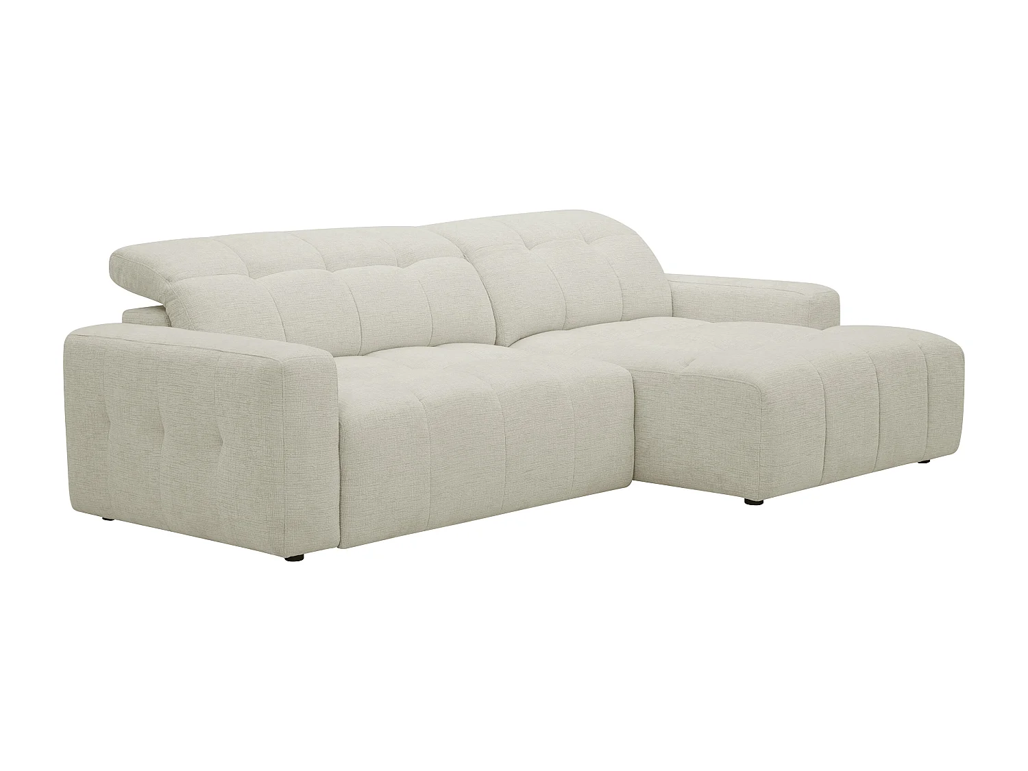 Canapé d'angle droit avec assise coulissante électrique en tissu chenille beige CLEMIGA