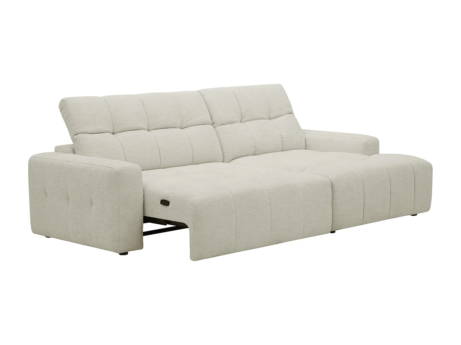 Canapé d'angle droit avec assise coulissante électrique en tissu chenille beige CLEMIGA