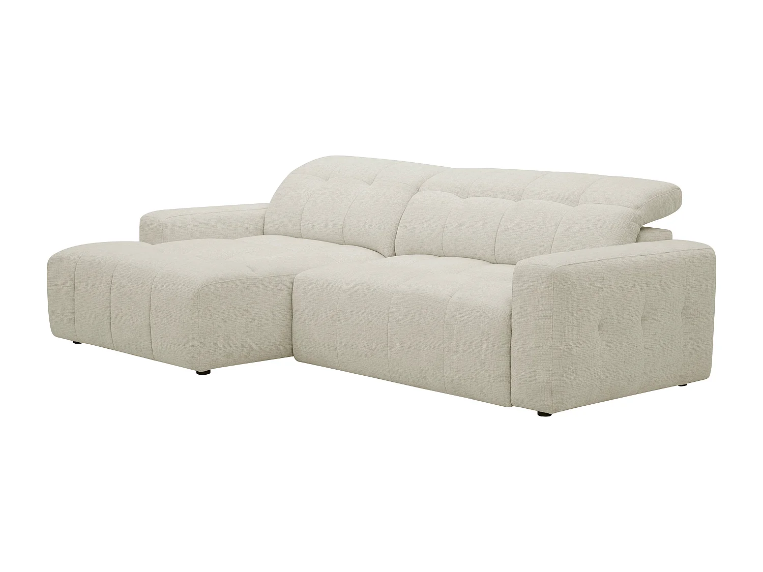 Canapé d'angle gauche avec assise coulissante électrique en tissu chenille beige CLEMIGA